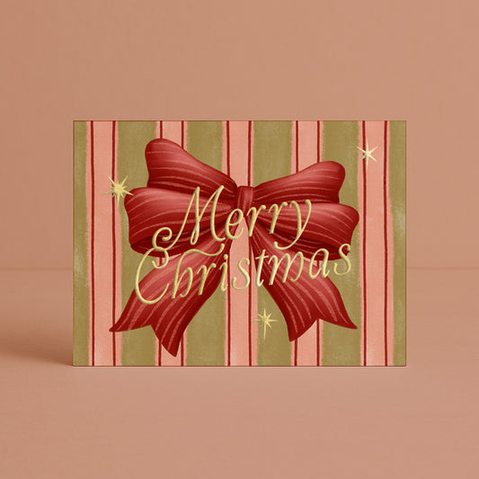 'Merry Christmas' Bow Boxed Card Set (6pk) with Gold Foil