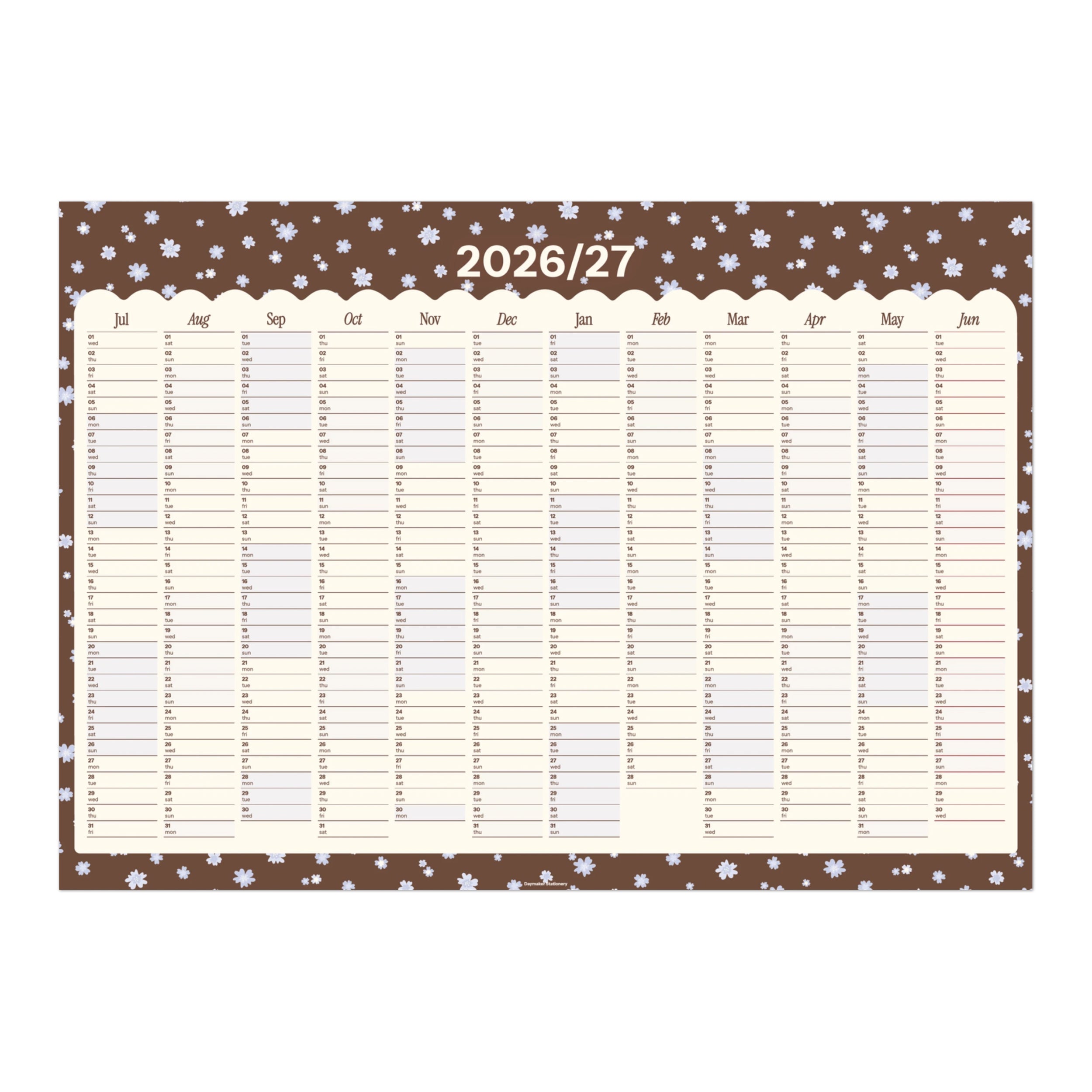 2026/27 Mid-Year Wall Planner 'Blue Blossoms'