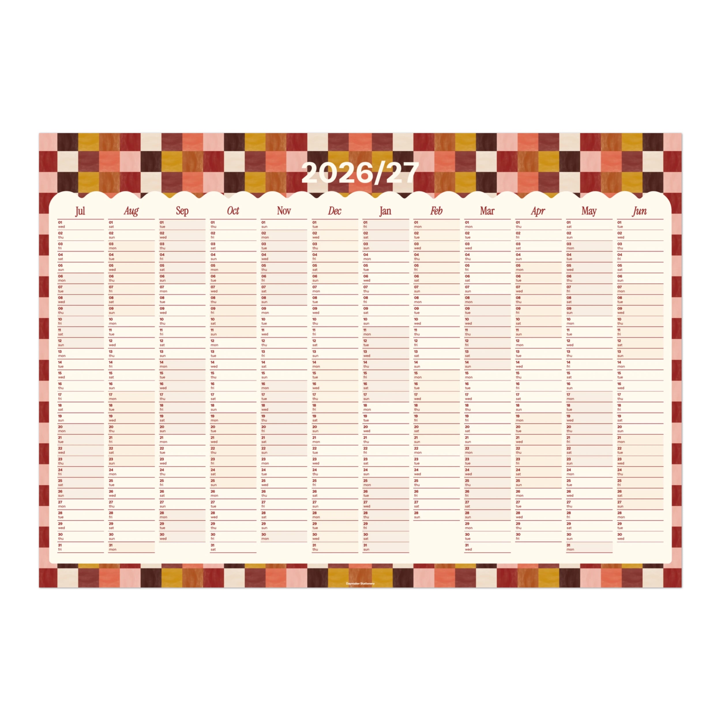 2026/27 Mid-Year Wall Planner 'Tuscan Check'