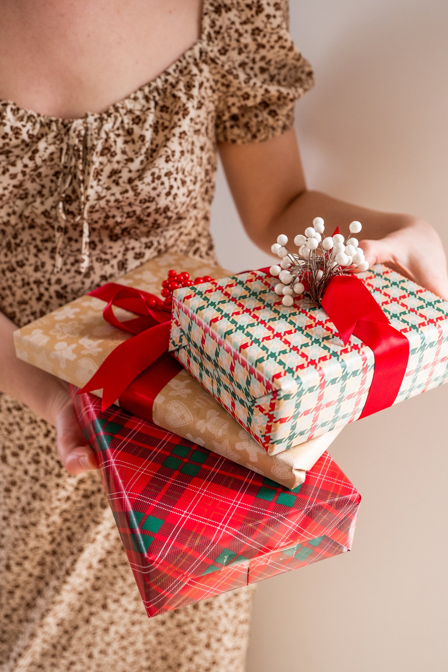 'Christmas Houndstooth' Kraft Wrapping Paper Roll