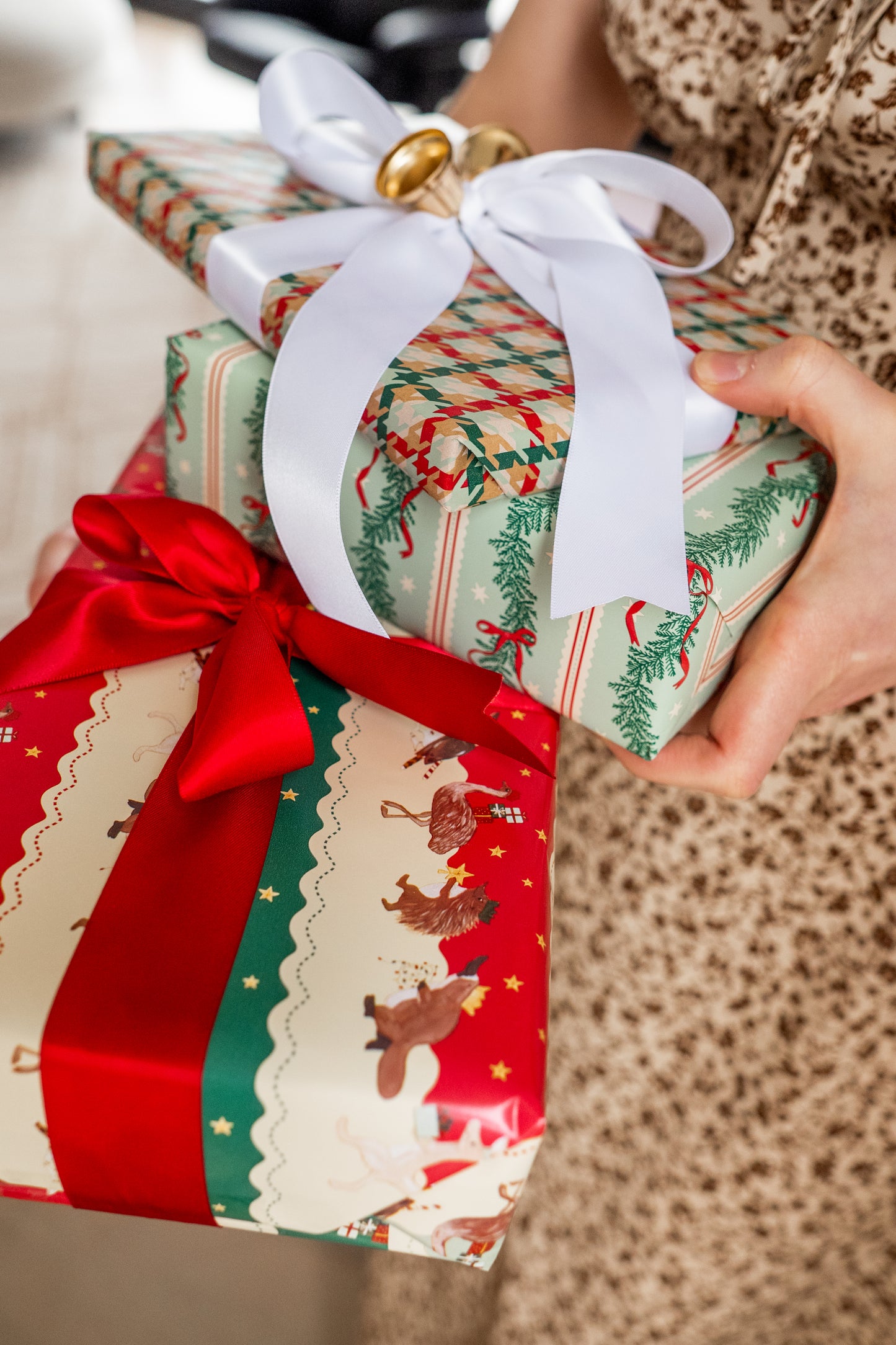 'Christmas Houndstooth' Kraft Wrapping Paper Roll