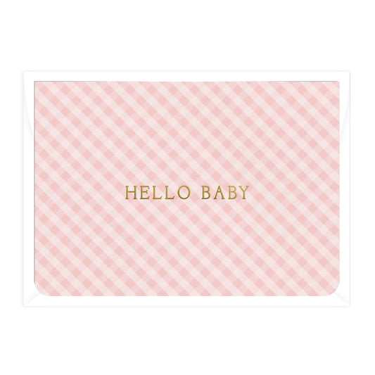 'Hello Baby' Blush Gingham Greeting Card