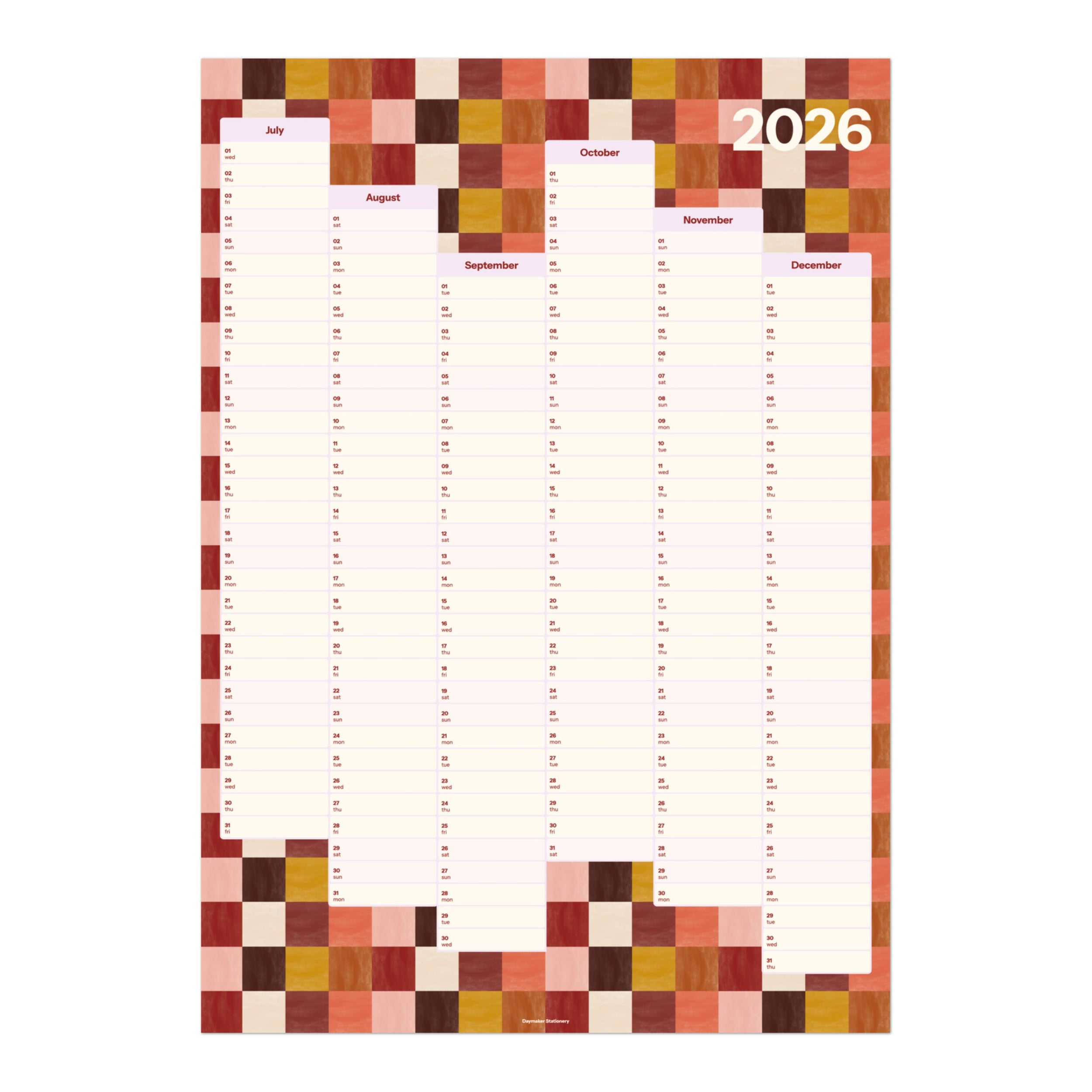 2026 Six-Month Wall Planner 'Tuscan Check'