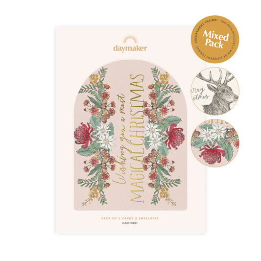 'Christmas Stags & Native Florals' Mixed Card Pack (6pk)