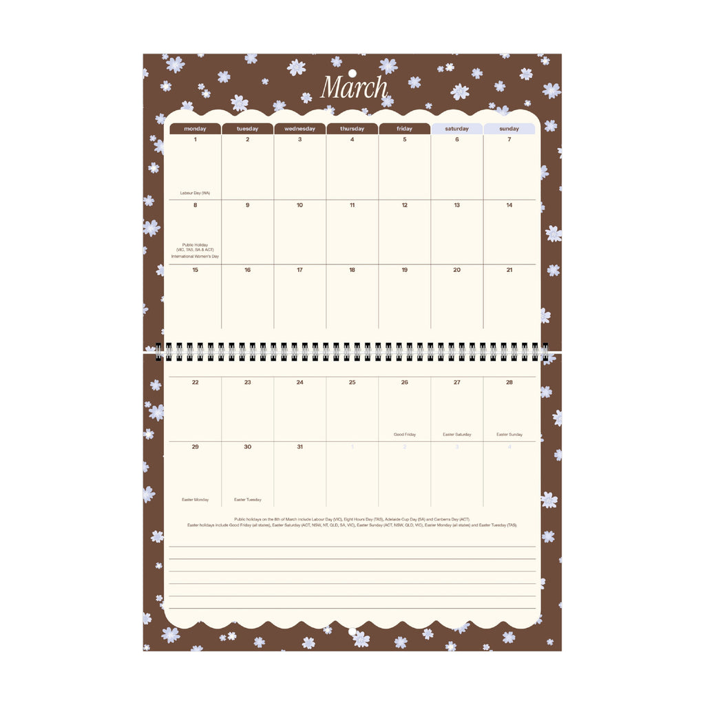 2026/27 Mid-Year Wall Calendar 'Blue Blossoms'