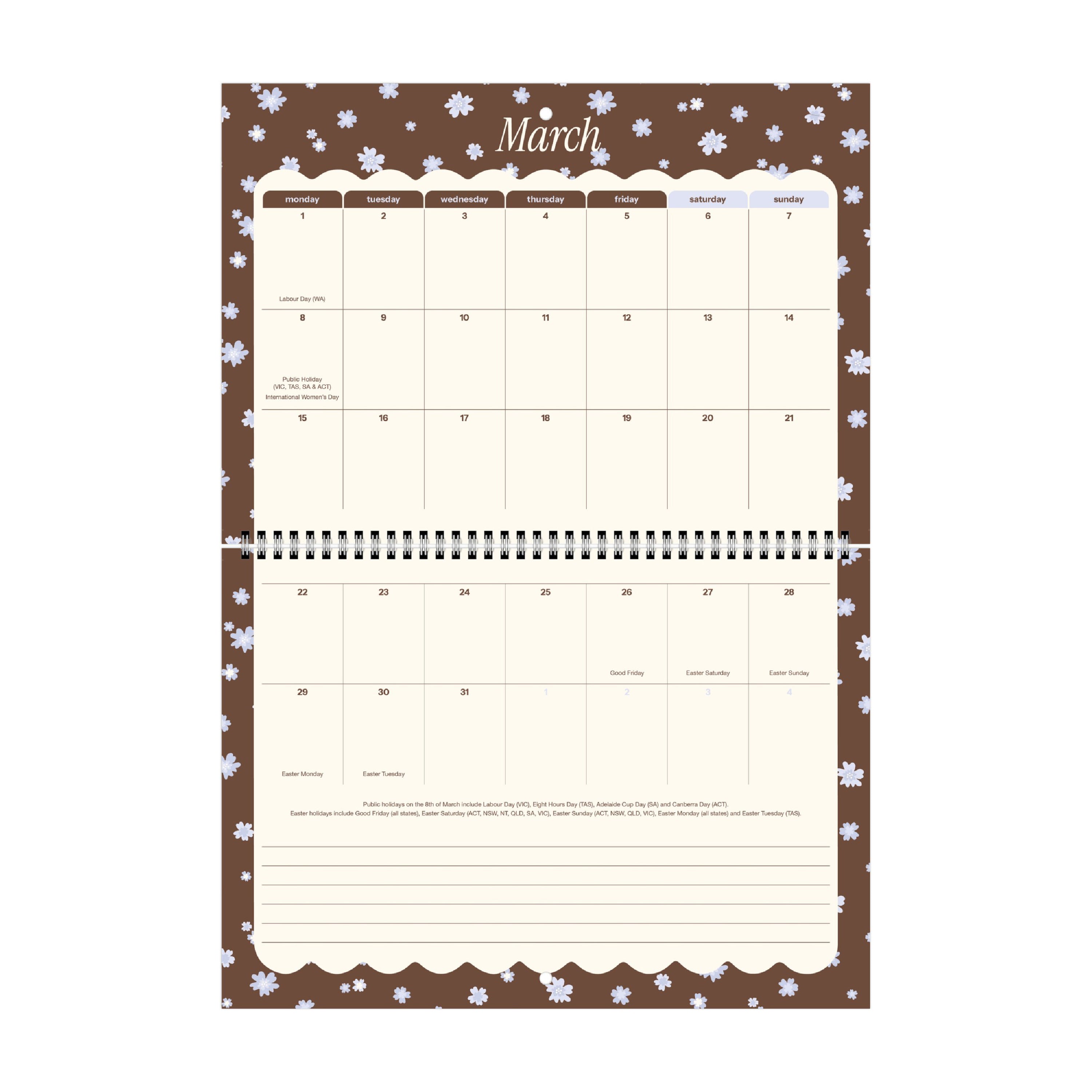 2026/27 Mid-Year Wall Calendar 'Blue Blossoms'