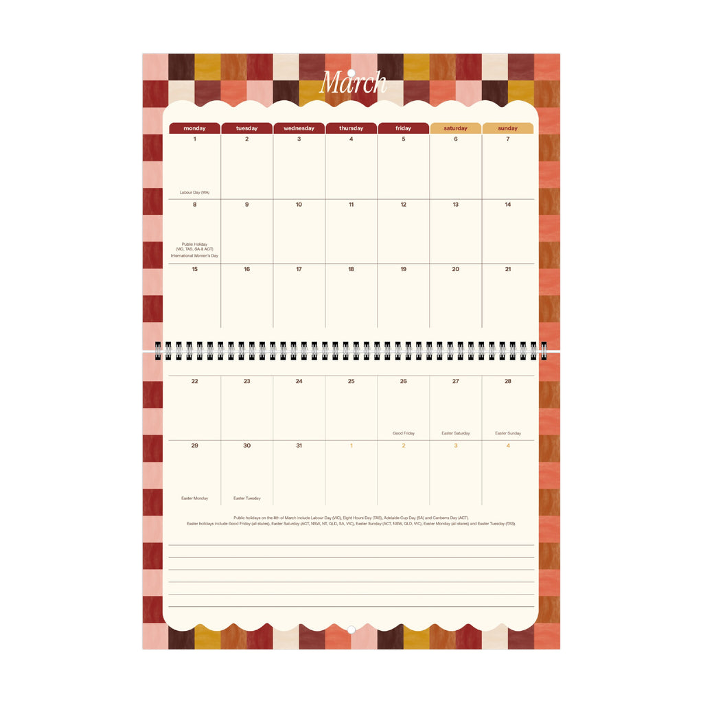 2026/27 Mid-Year Wall Calendar 'Tuscan Check'