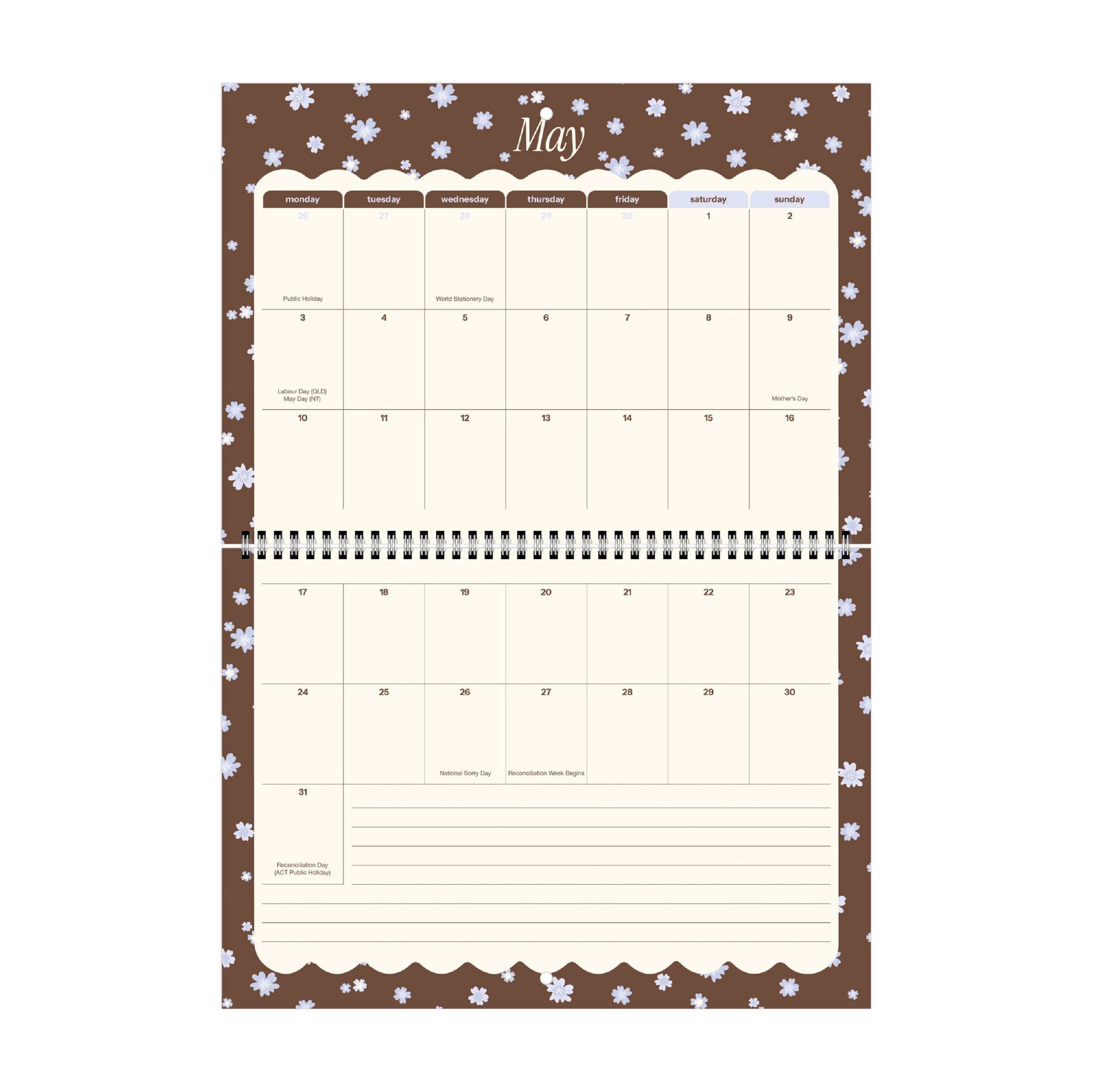 2026/27 Mid-Year Wall Calendar 'Blue Blossoms'
