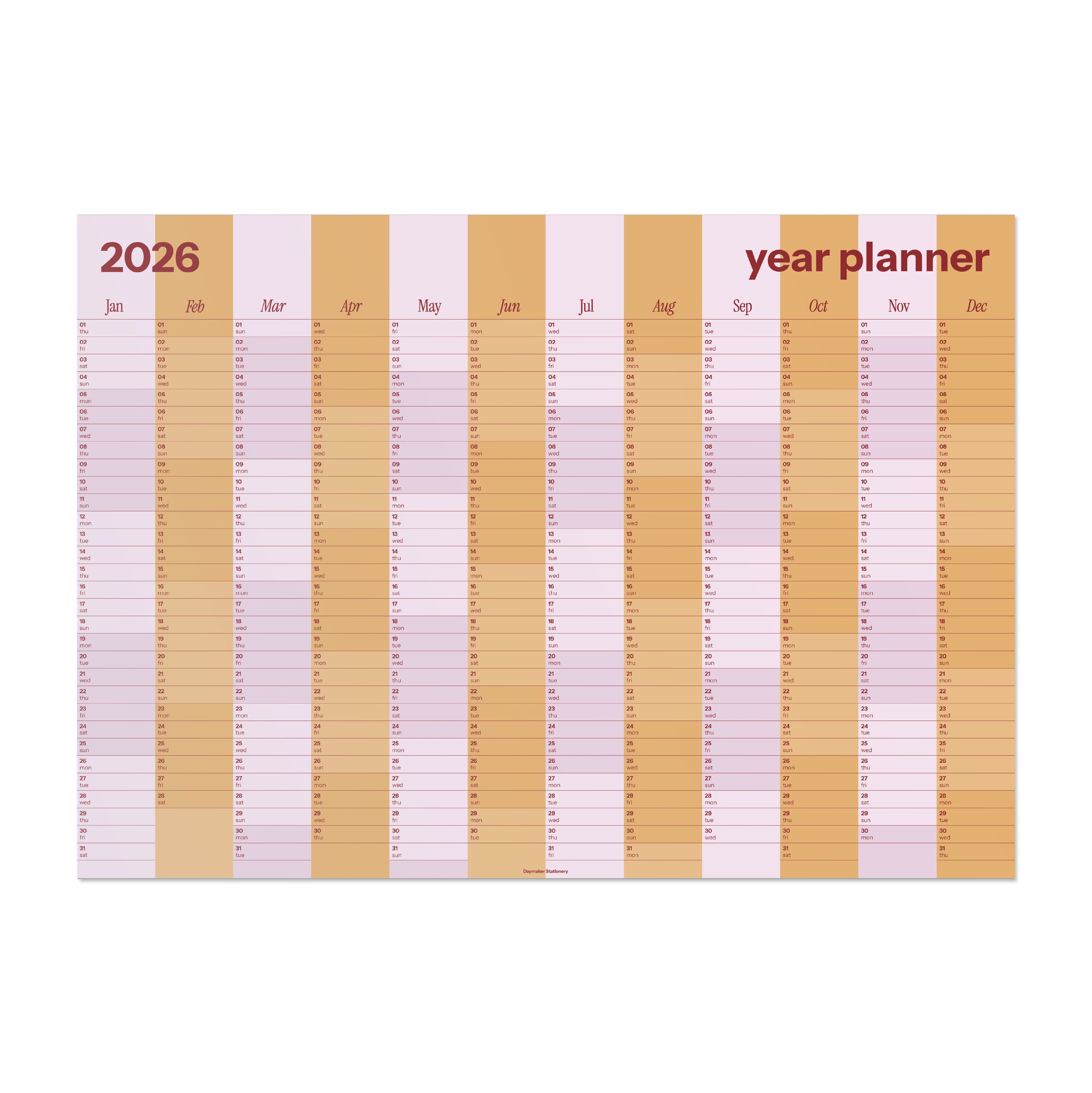 2026 Horizontal Year Planner 'Lilac & Ochre'
