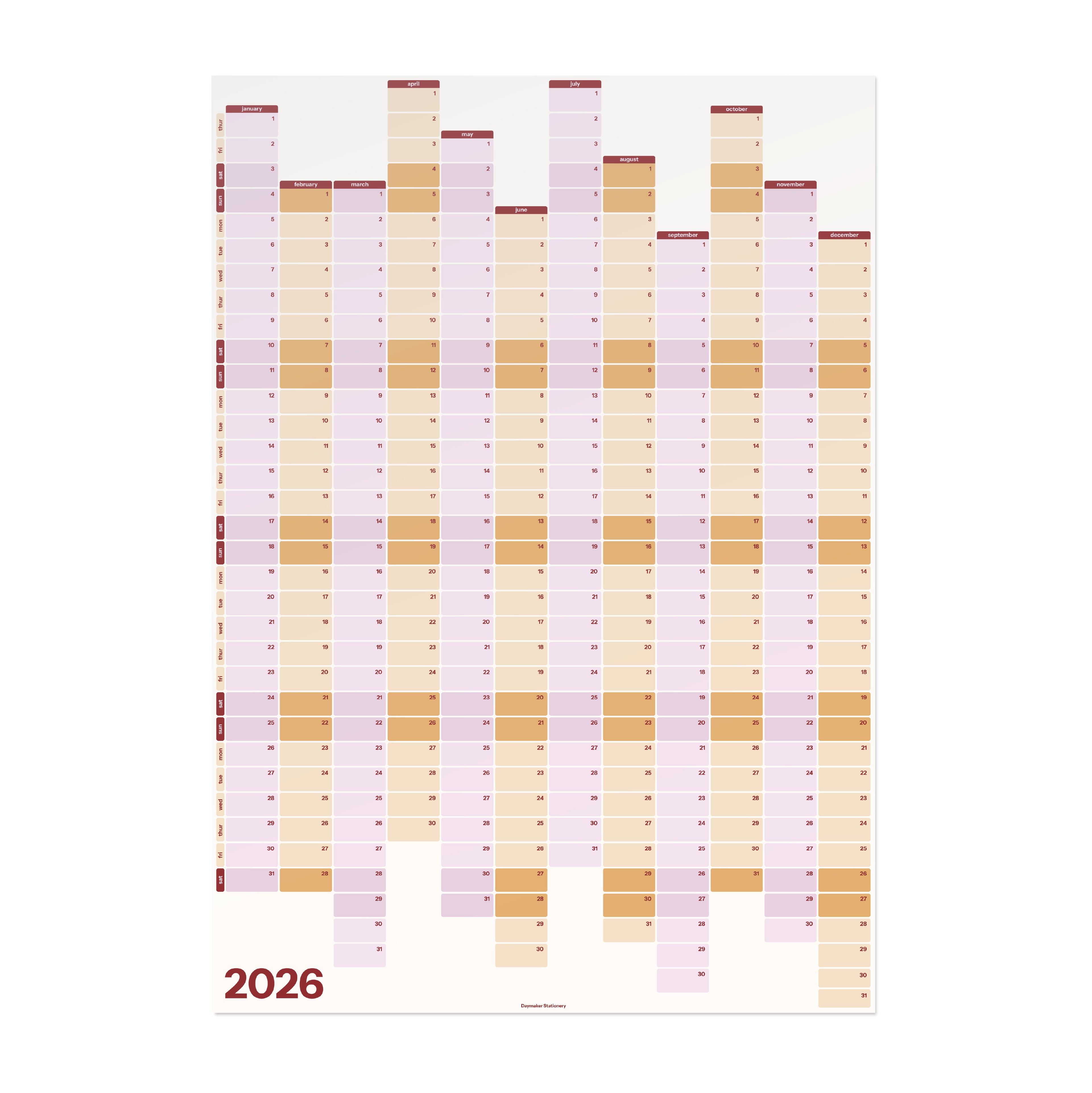 2026 Vertical Year Planner 'Lilac & Ochre'