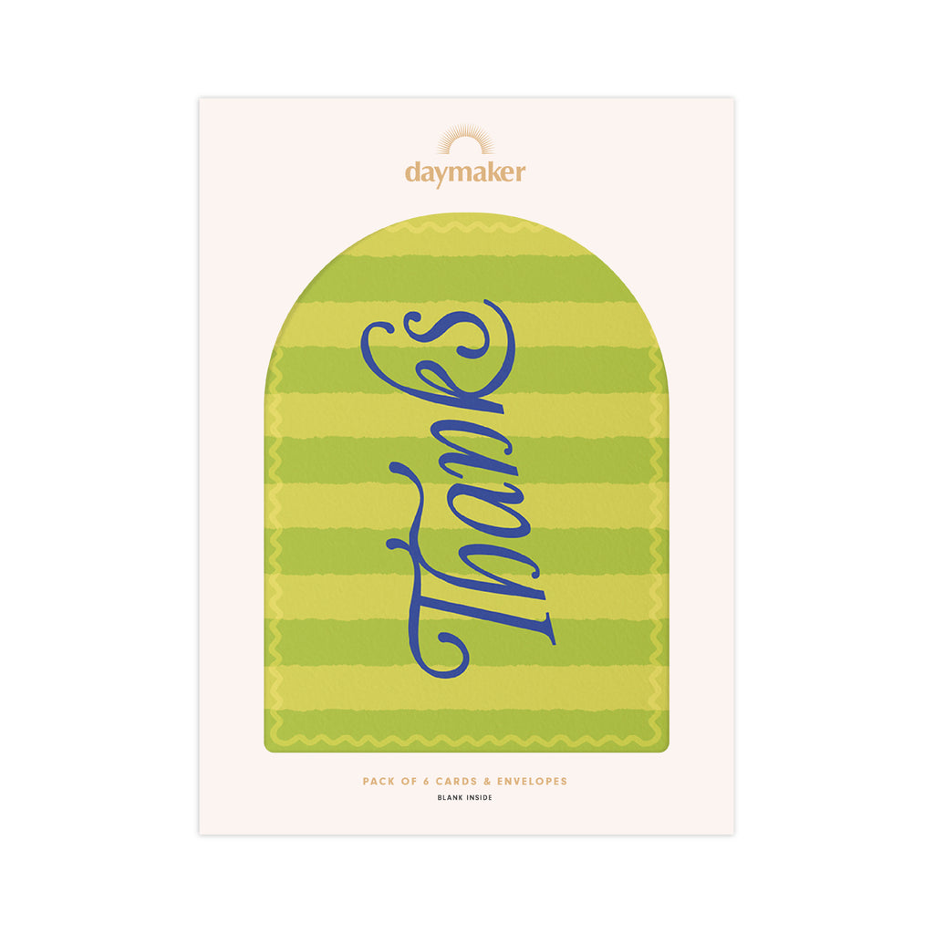 'Thank You' Boxed Card Set (6pk) - Green Chunky Stripe