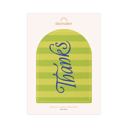 'Thank You' Boxed Card Set (6pk) - Green Chunky Stripe
