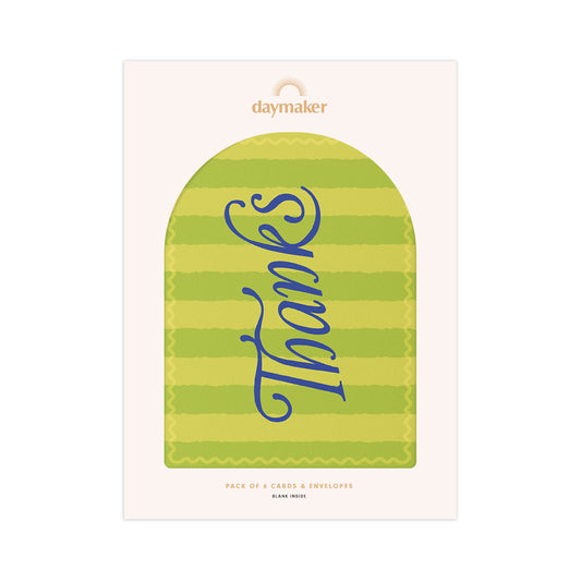 'Thank You' Boxed Card Set (6pk) - Green Chunky Stripe