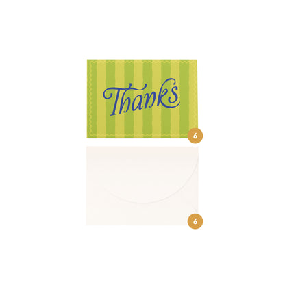 'Thank You' Boxed Card Set (6pk) - Green Chunky Stripe