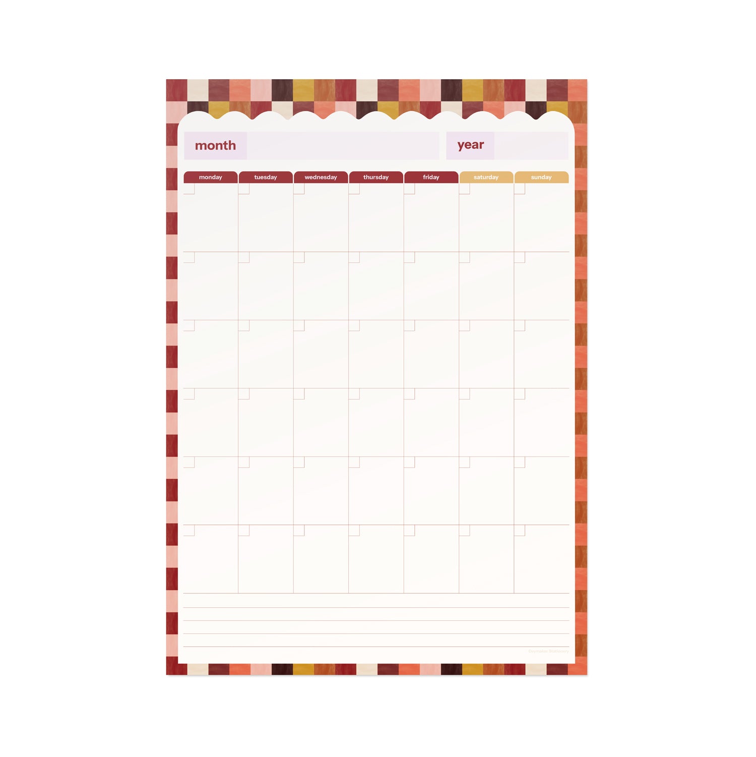 Undated Month Planner 'Tuscan Check'