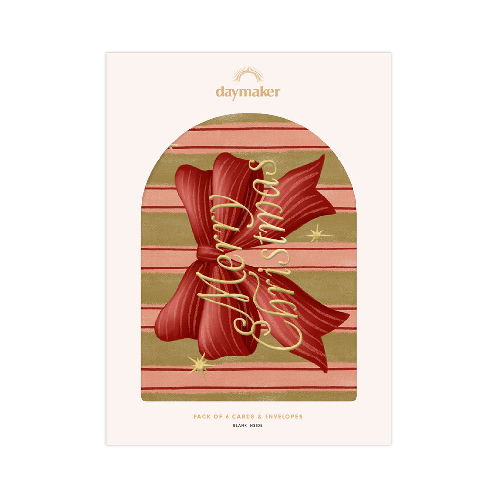 'Merry Christmas' Bow Boxed Card Set (6pk) with Gold Foil