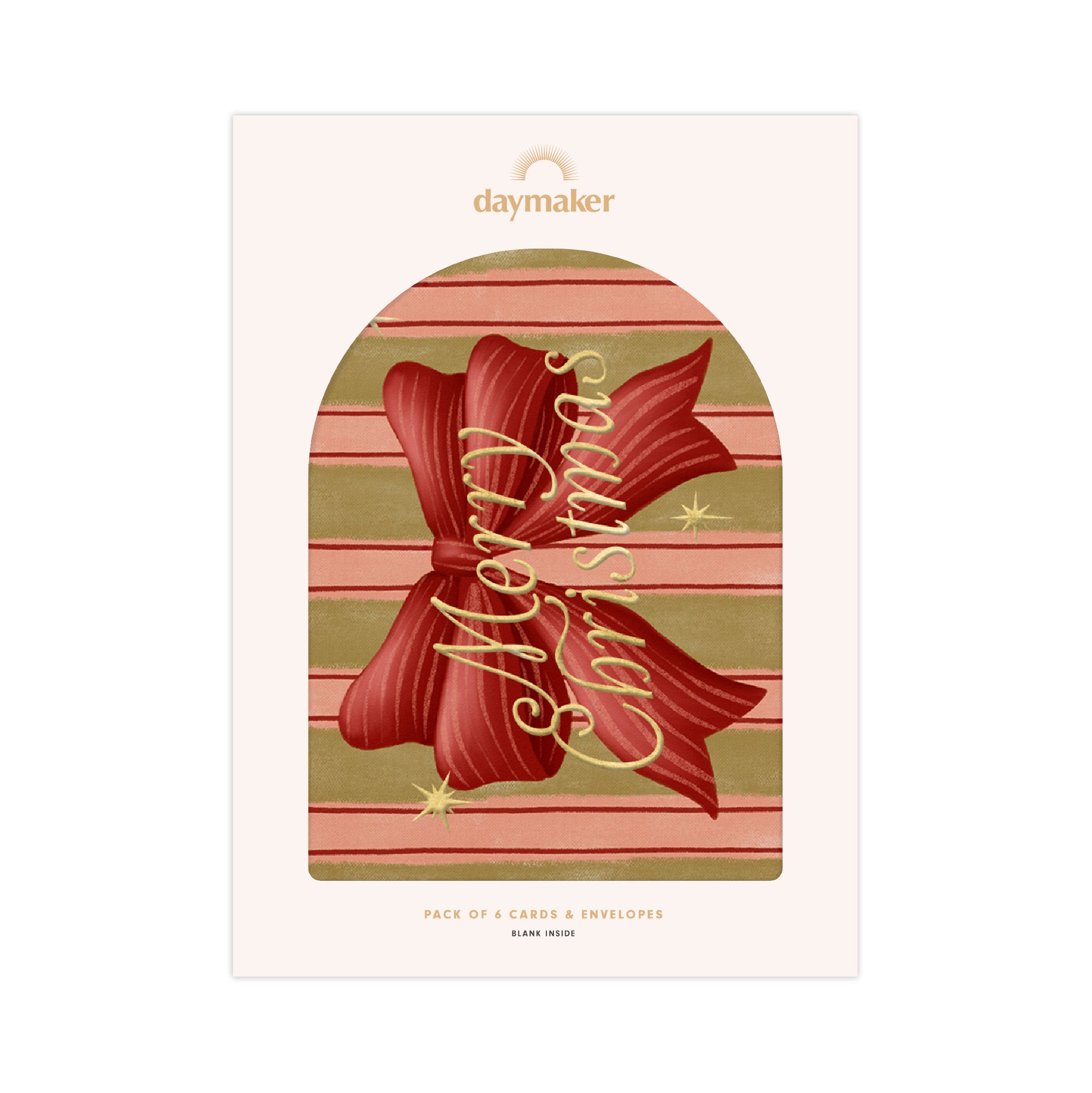 'Merry Christmas' Bow Boxed Card Set (6pk) with Gold Foil