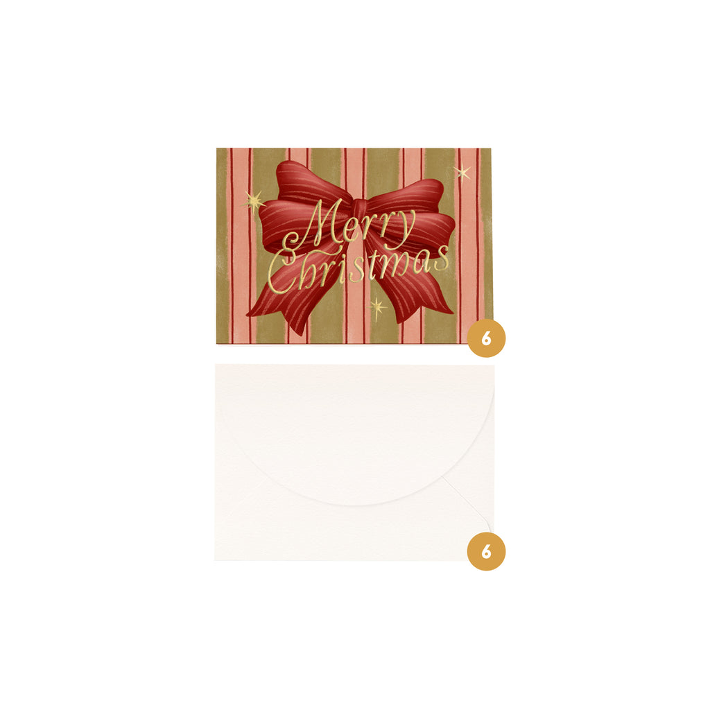 'Merry Christmas' Bow Boxed Card Set (6pk) with Gold Foil