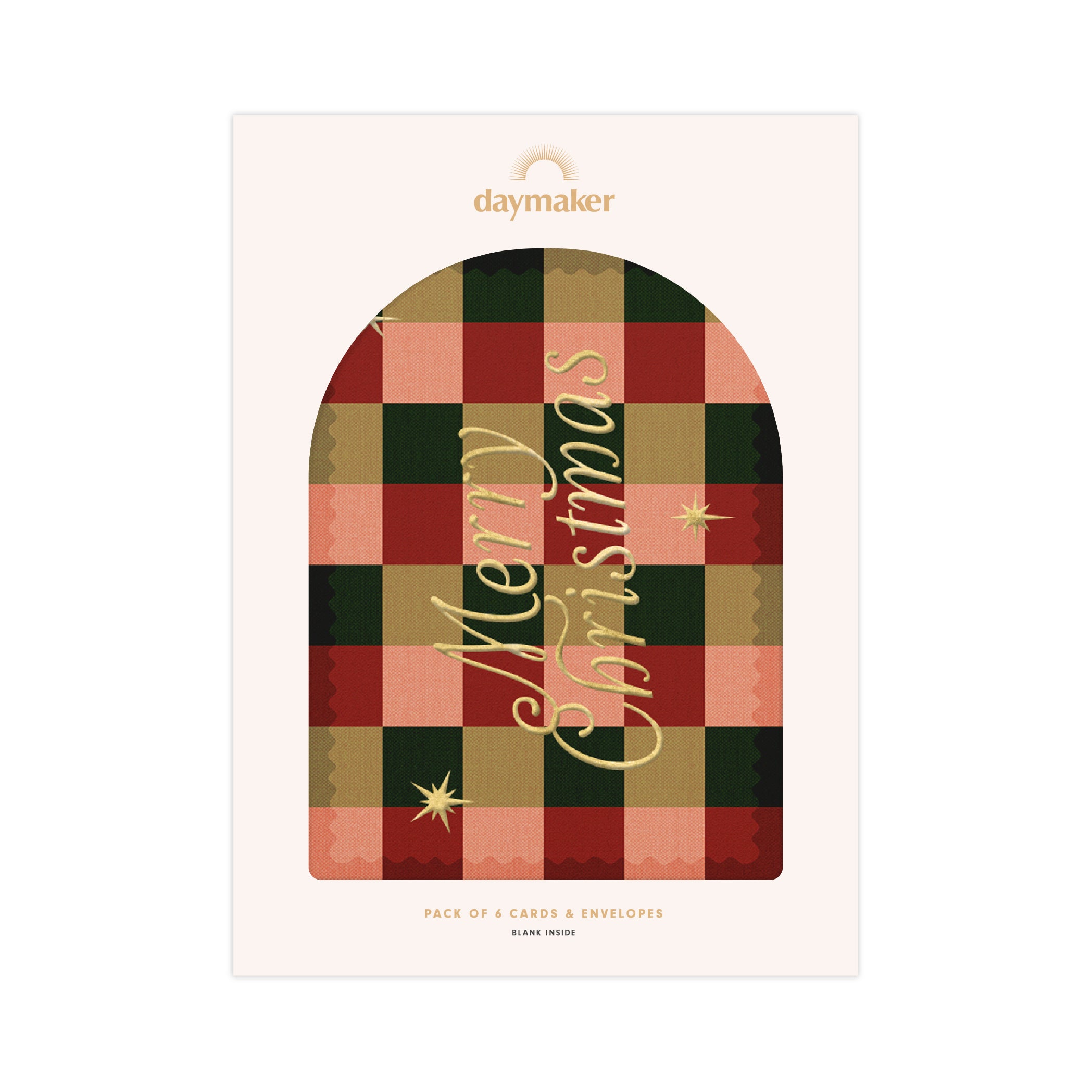 'Merry Christmas' Check Boxed Card Set (6pk) with Gold Foil