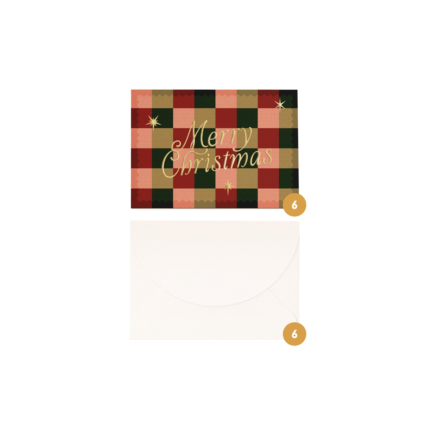 'Merry Christmas' Check Boxed Card Set (6pk) with Gold Foil