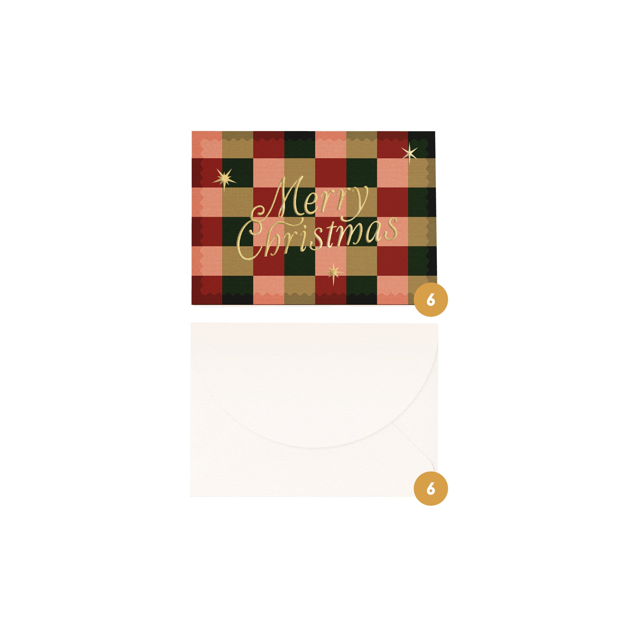 'Merry Christmas' Check Boxed Card Set (6pk) with Gold Foil