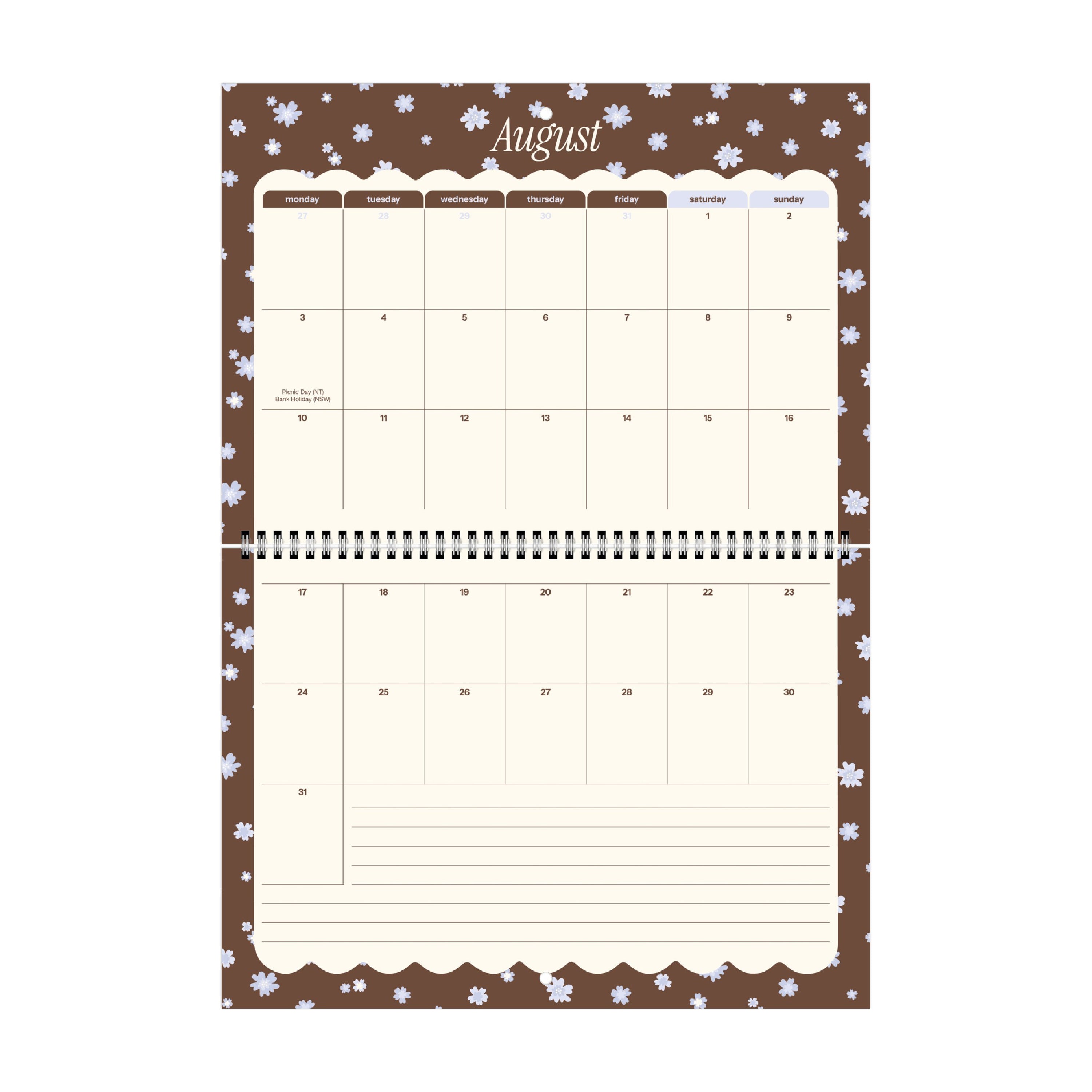 2026/27 Mid-Year Wall Calendar 'Blue Blossoms'