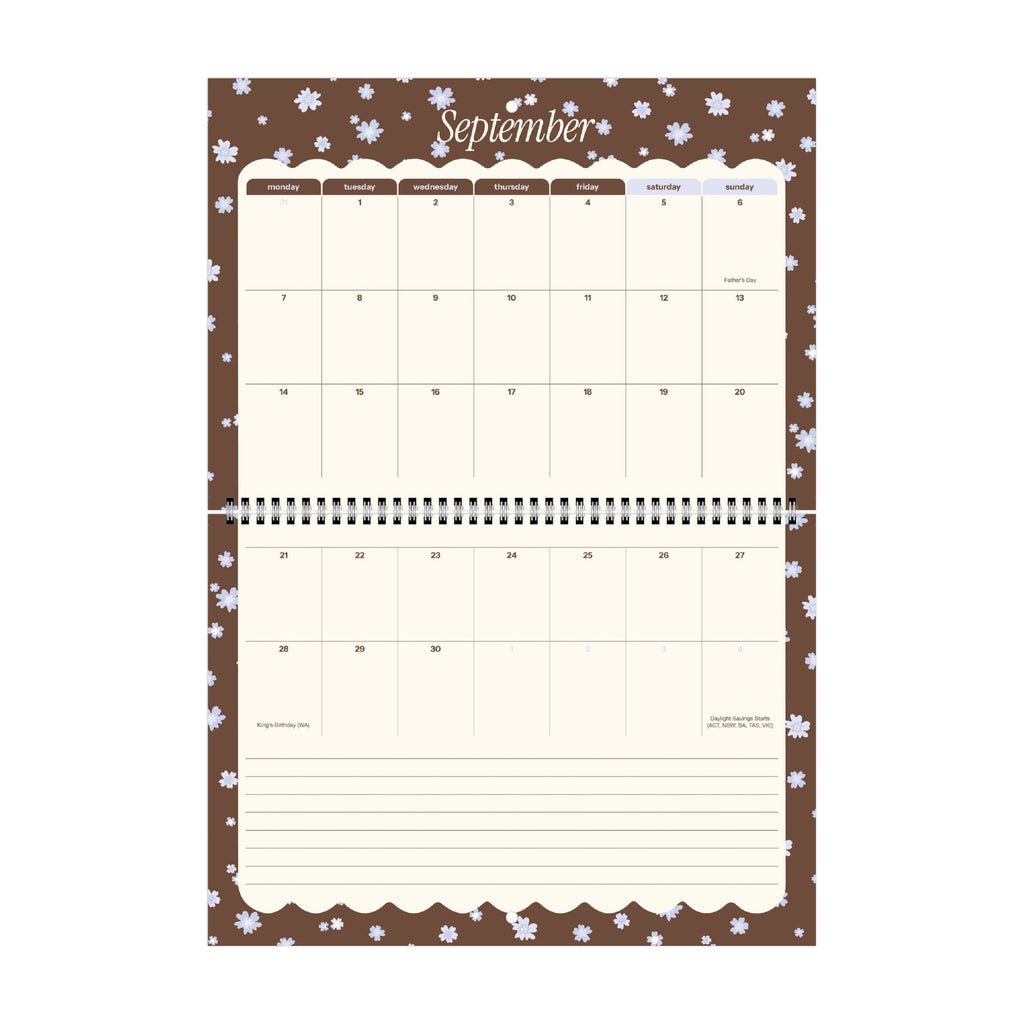 2026/27 Mid-Year Wall Calendar 'Blue Blossoms'
