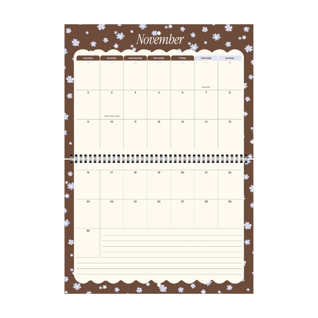 2026/27 Mid-Year Wall Calendar 'Blue Blossoms'