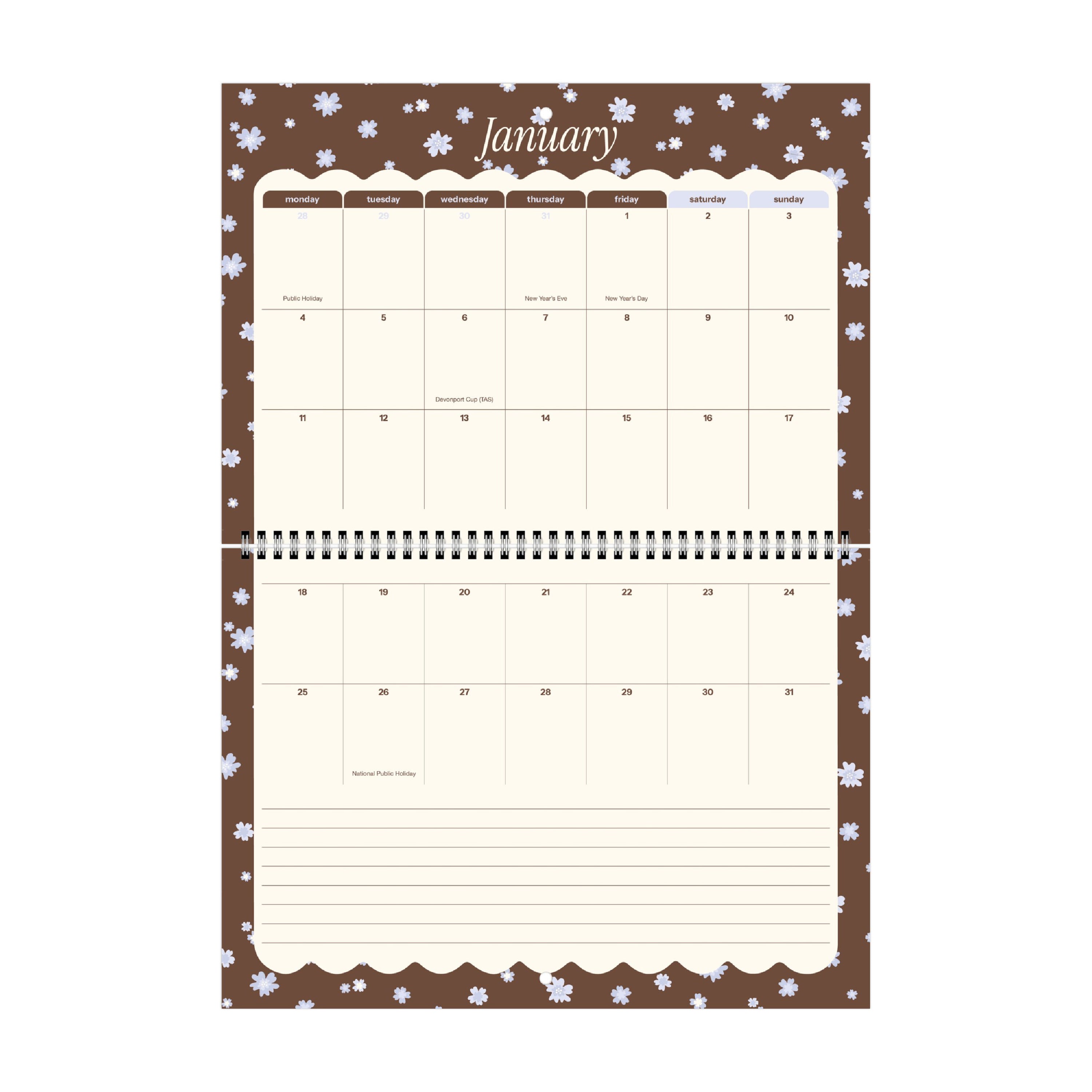 2026/27 Mid-Year Wall Calendar 'Blue Blossoms'