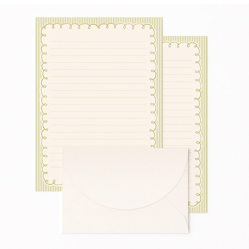 'Vert Pinstripe' Lined Letter Writing Stationery