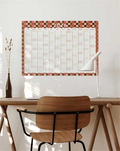 Printable 2026 Wall Planner 'Tuscan Check' (Instant Download)