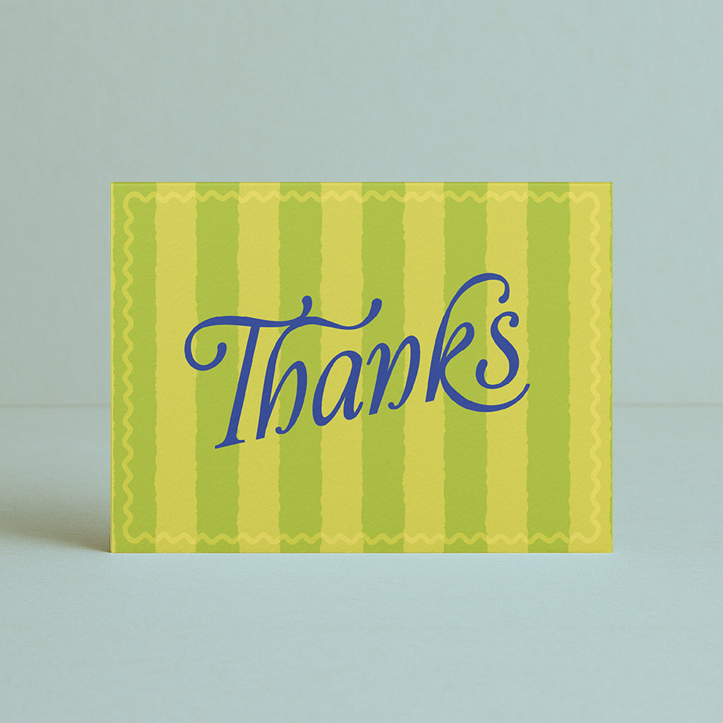 'Thank You' Boxed Card Set (6pk) - Green Chunky Stripe