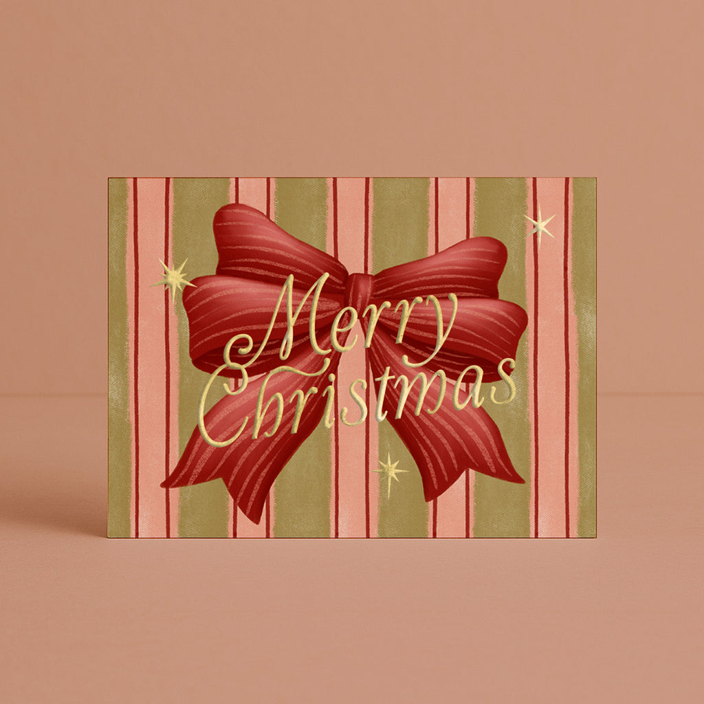 'Merry Christmas' Bow Boxed Card Set (6pk) with Gold Foil
