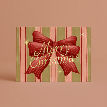 'Merry Christmas' Bow Boxed Card Set (6pk) with Gold Foil