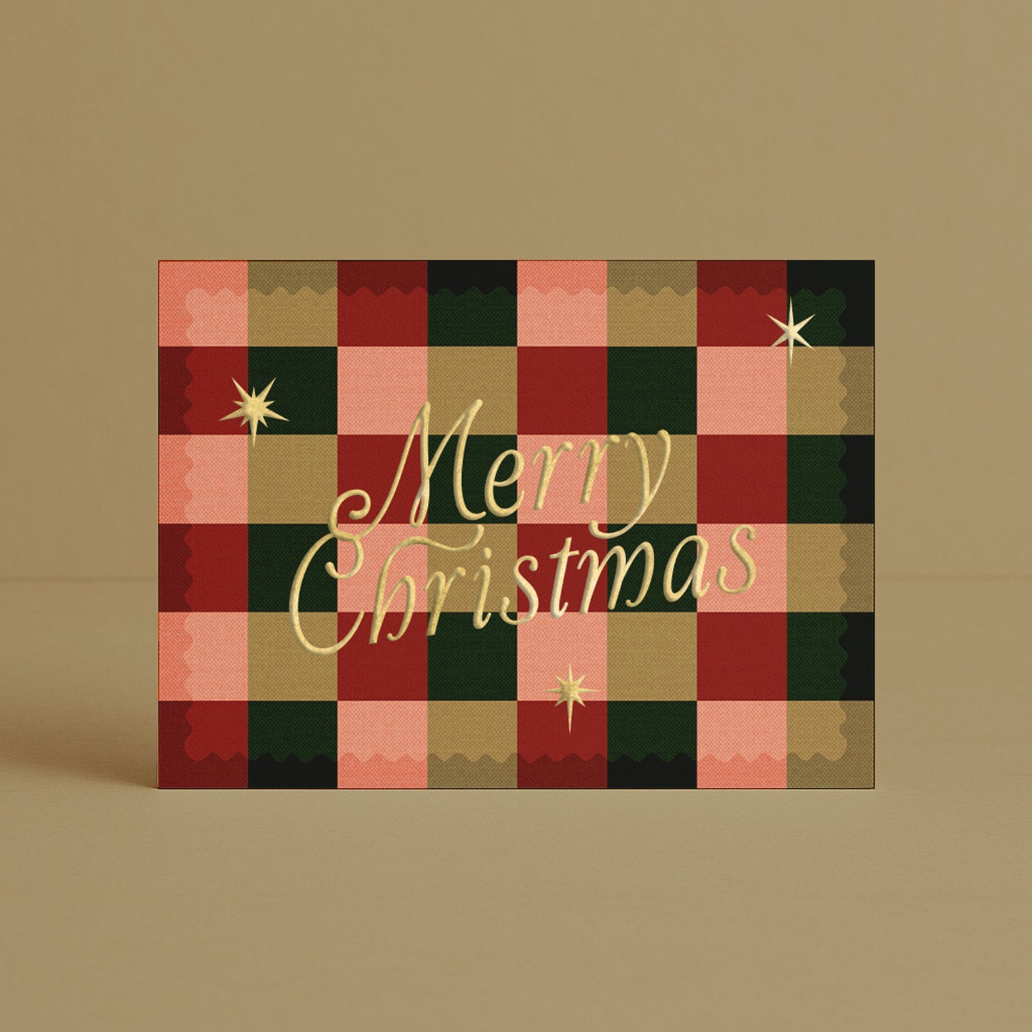 'Merry Christmas' Check Boxed Card Set (6pk) with Gold Foil