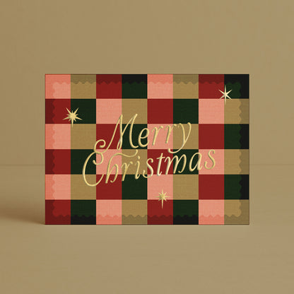 'Merry Christmas' Check Boxed Card Set (6pk) with Gold Foil