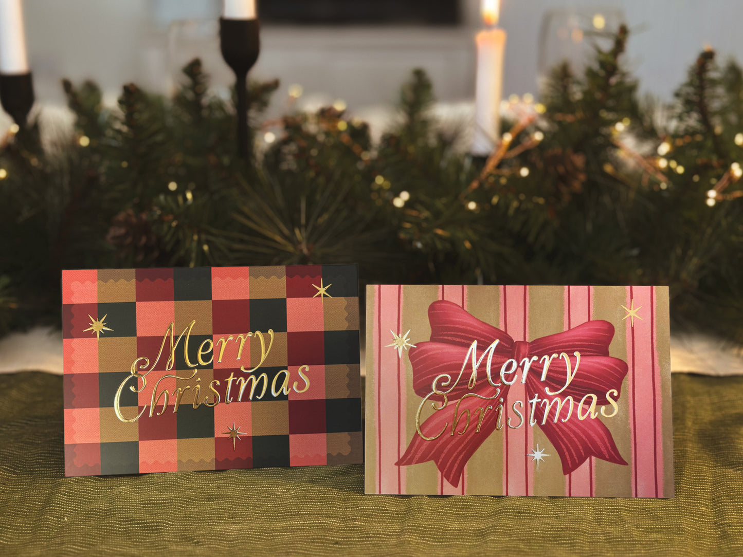 'Merry Christmas' Bow Boxed Card Set (6pk) with Gold Foil