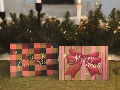 'Merry Christmas' Bow Boxed Card Set (6pk) with Gold Foil
