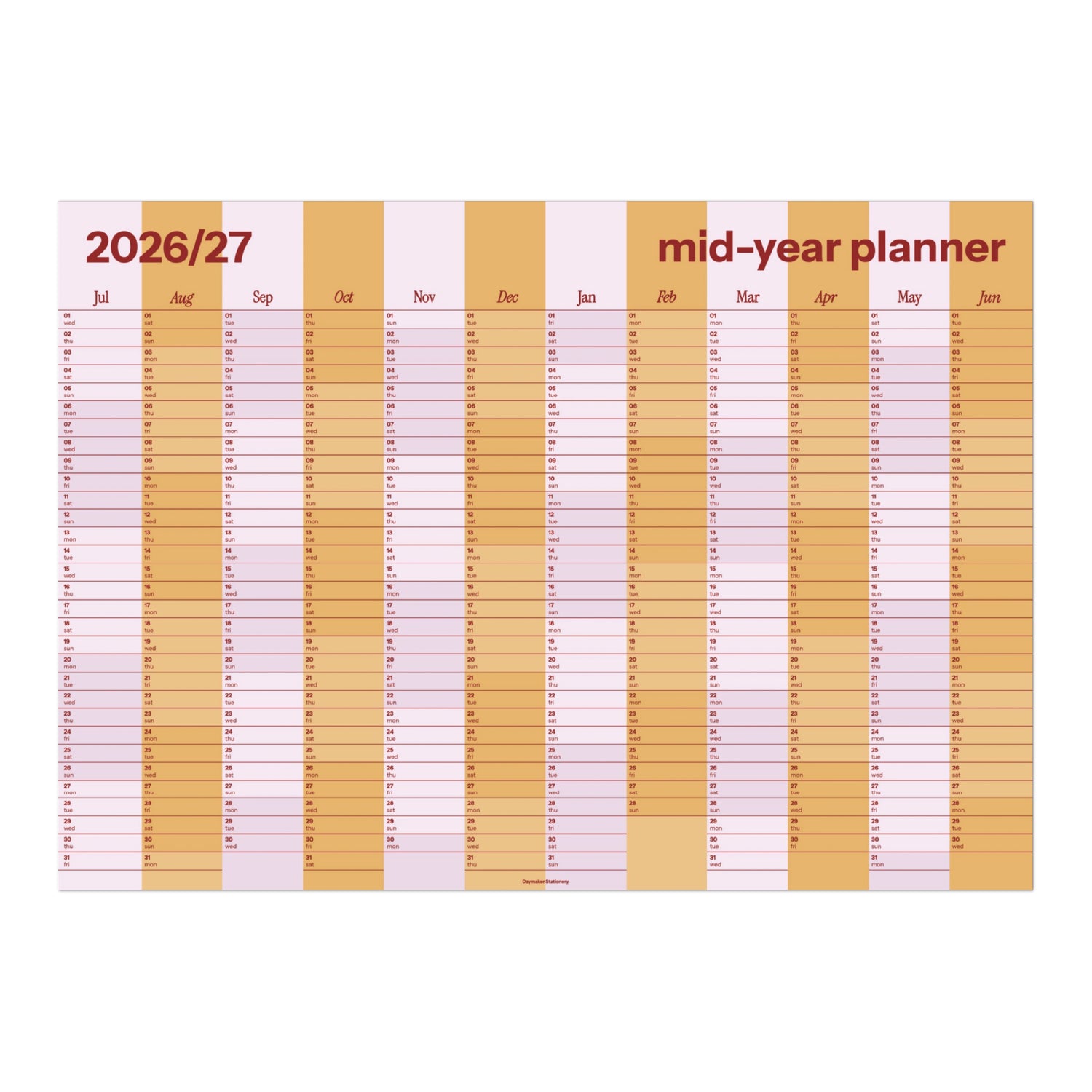 2026/27 Mid-Year Wall Planner 'Sherbet Stripe'