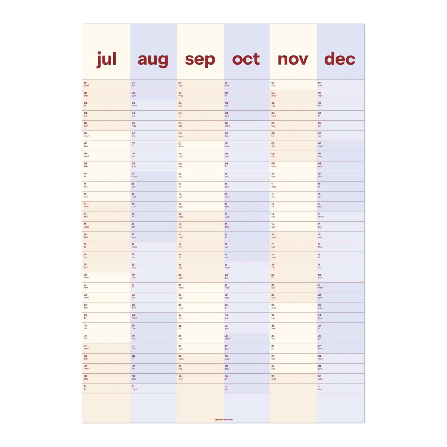 2026 Six-Month Wall Planner 'Blue Stripe'