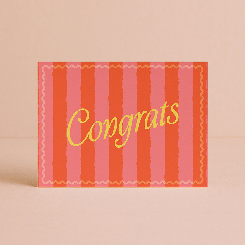 'Congrats' Pink & Red Chunky Stripe Card