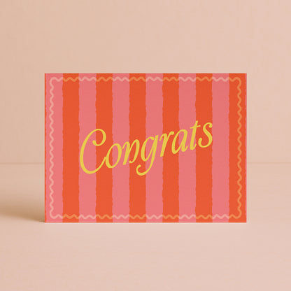 'Congrats' Pink & Red Chunky Stripe Card
