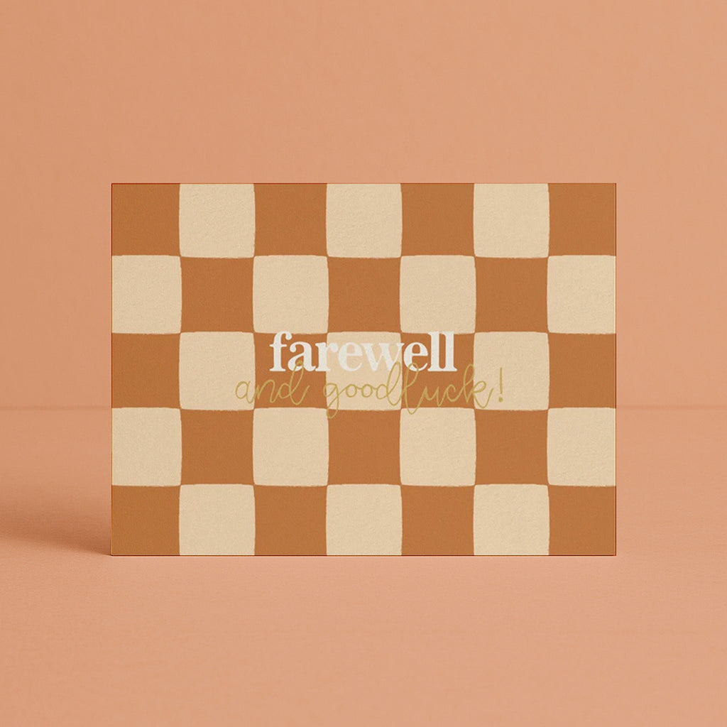 'Farewell & Goodluck' Check Greeting Card