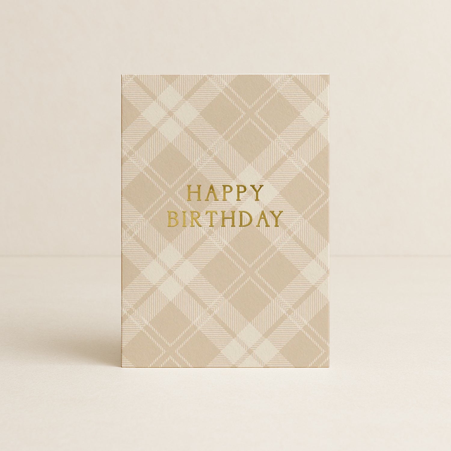 'Happy Birthday' Beige Tartan Greeting Card