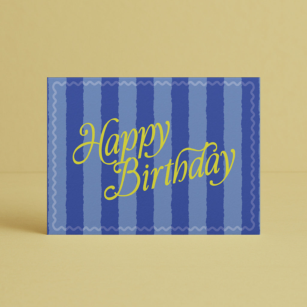'Happy Birthday' Blue Chunky Stripe Card