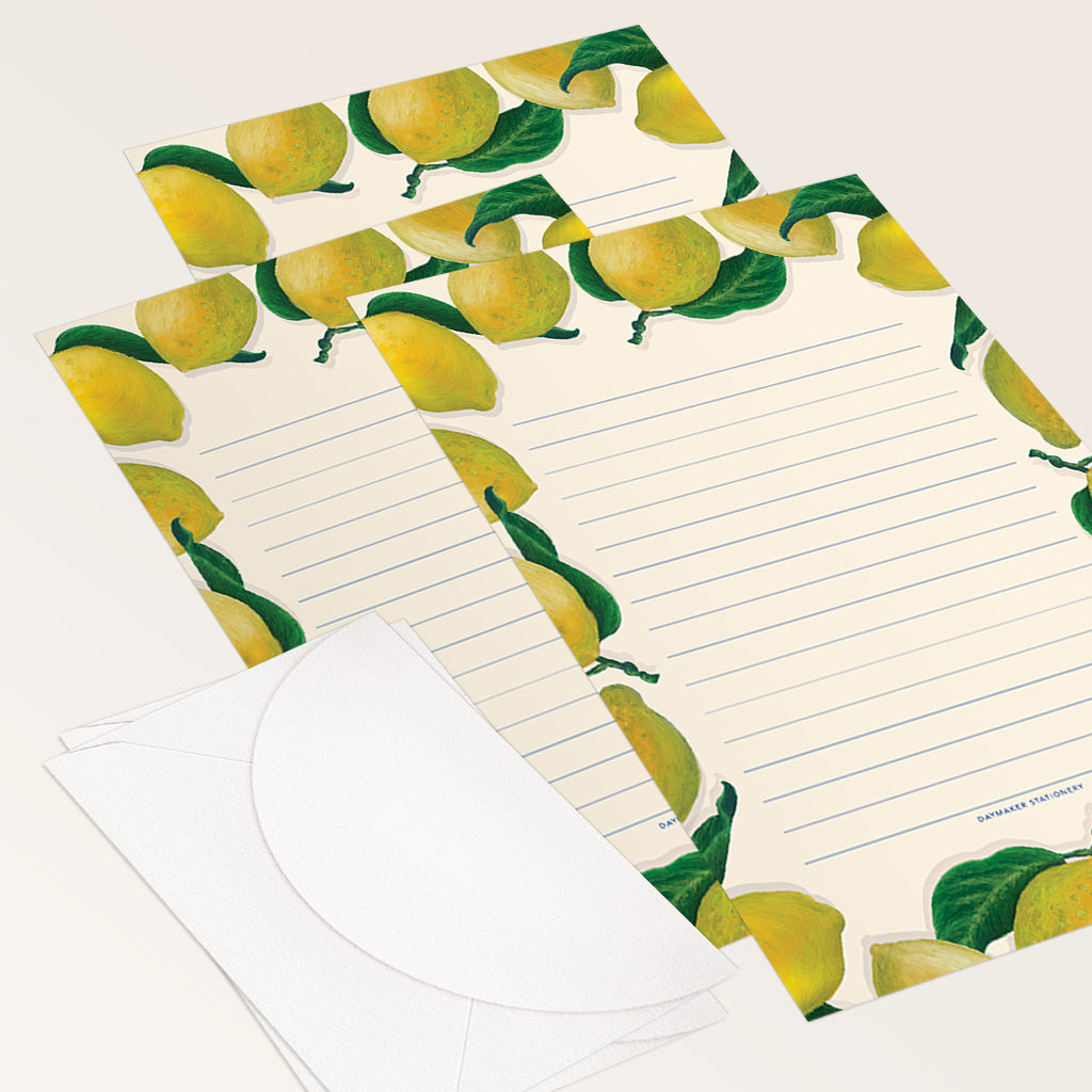 'Lemons' Lined Letter Writing Stationery Set