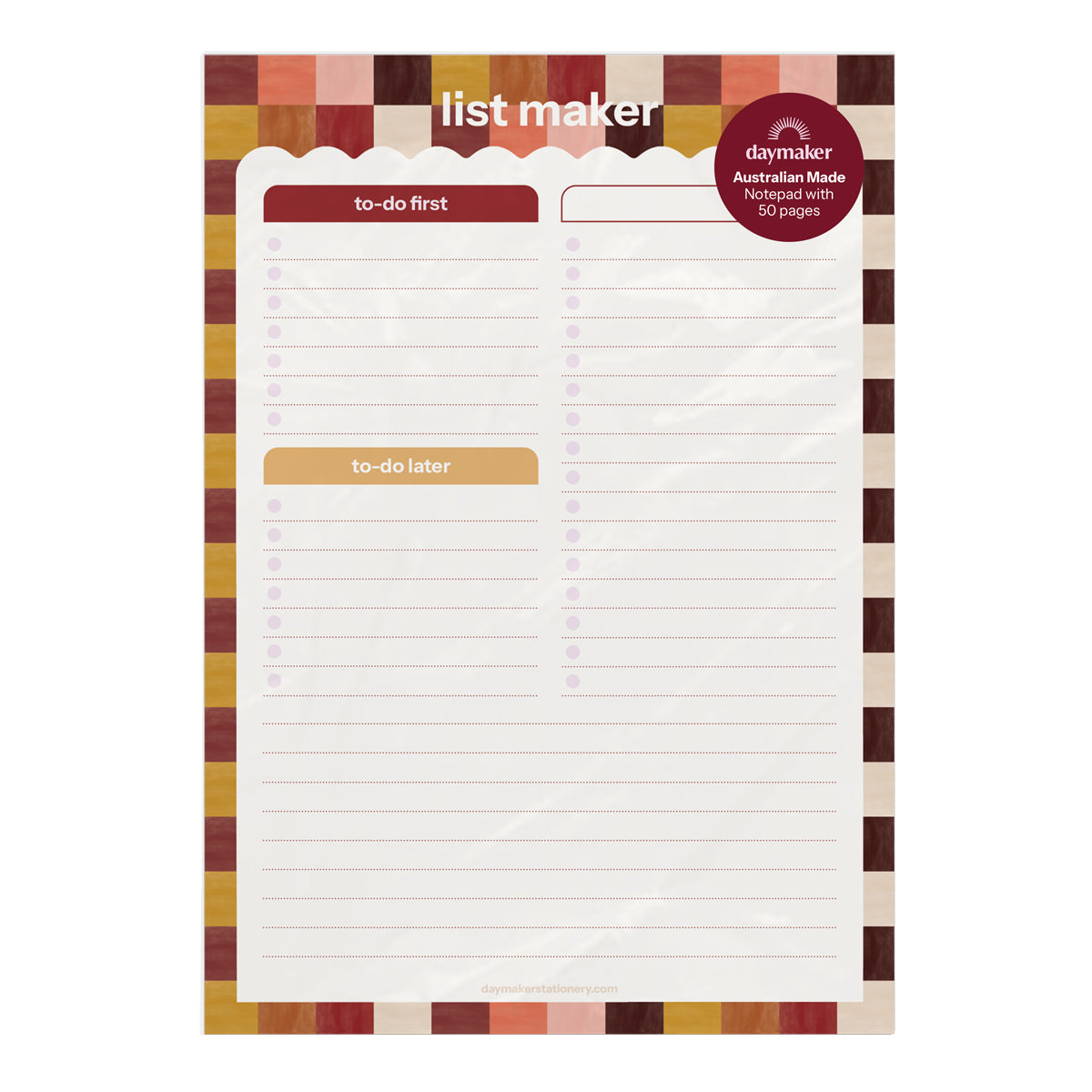 List Maker Notepad 'Tuscan Check'