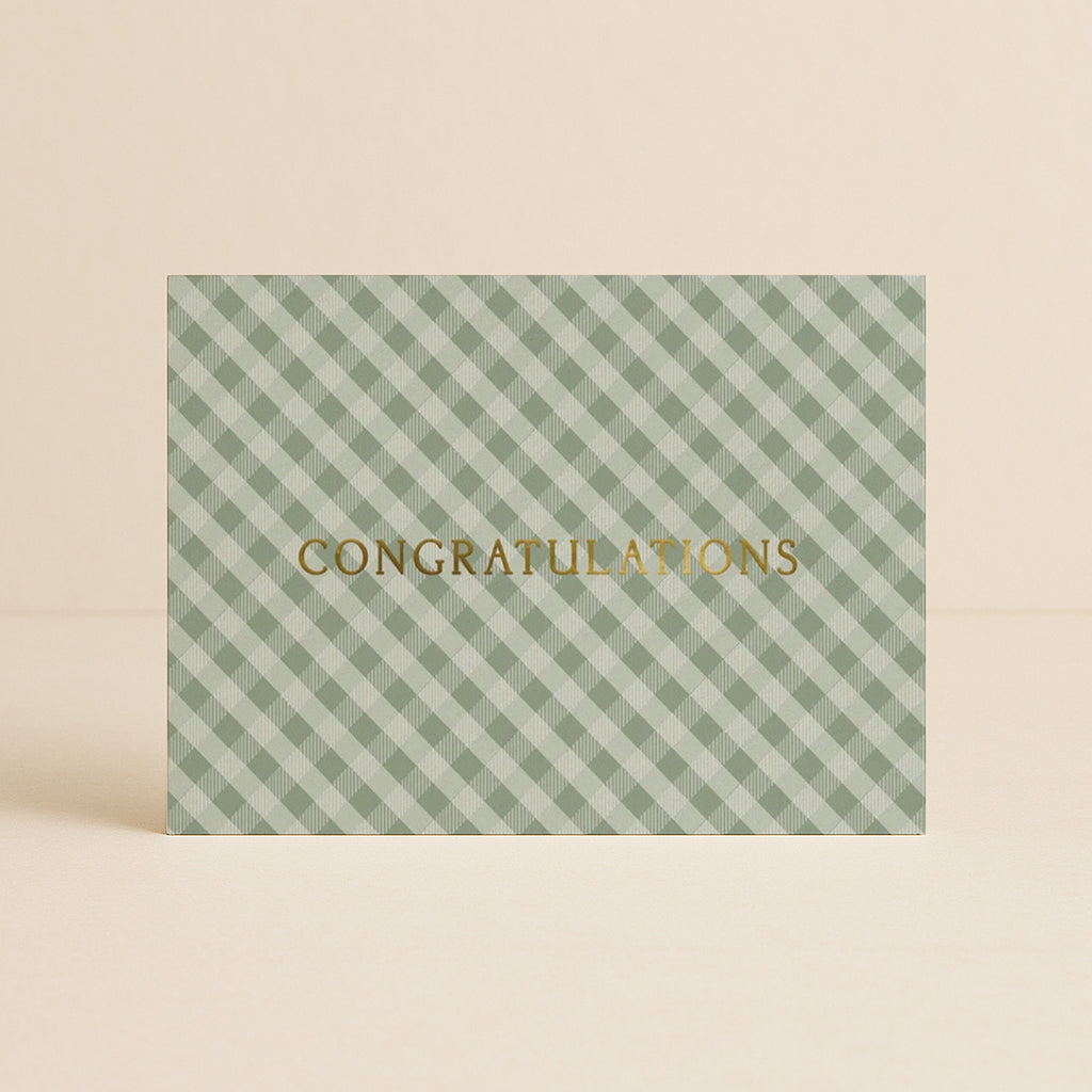 'Congratulations' Sage Gingham Greeting Card
