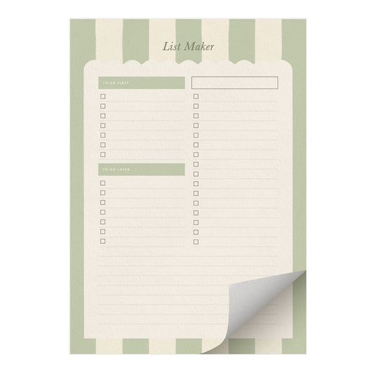 Sage Stripe 'List Maker' Notepad