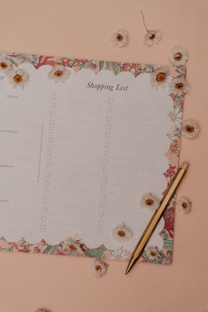 Native Floral 'Meal Plan & Shopping List' Magnetised A4 Notepad